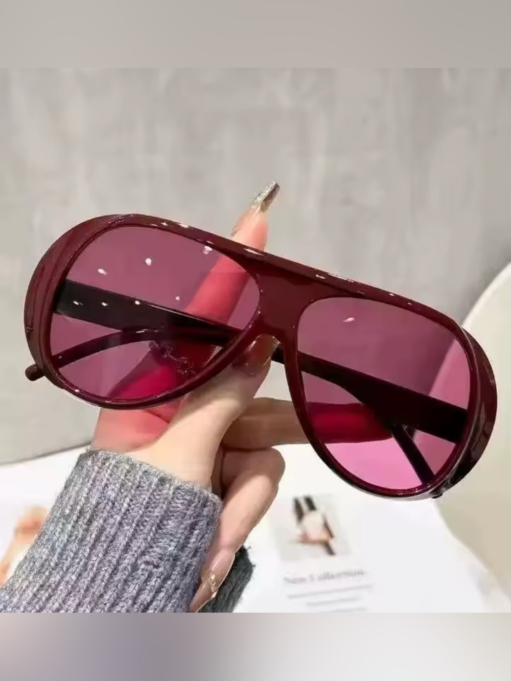Oversized Sunglasses Oversized Burgundy Big Frame see through